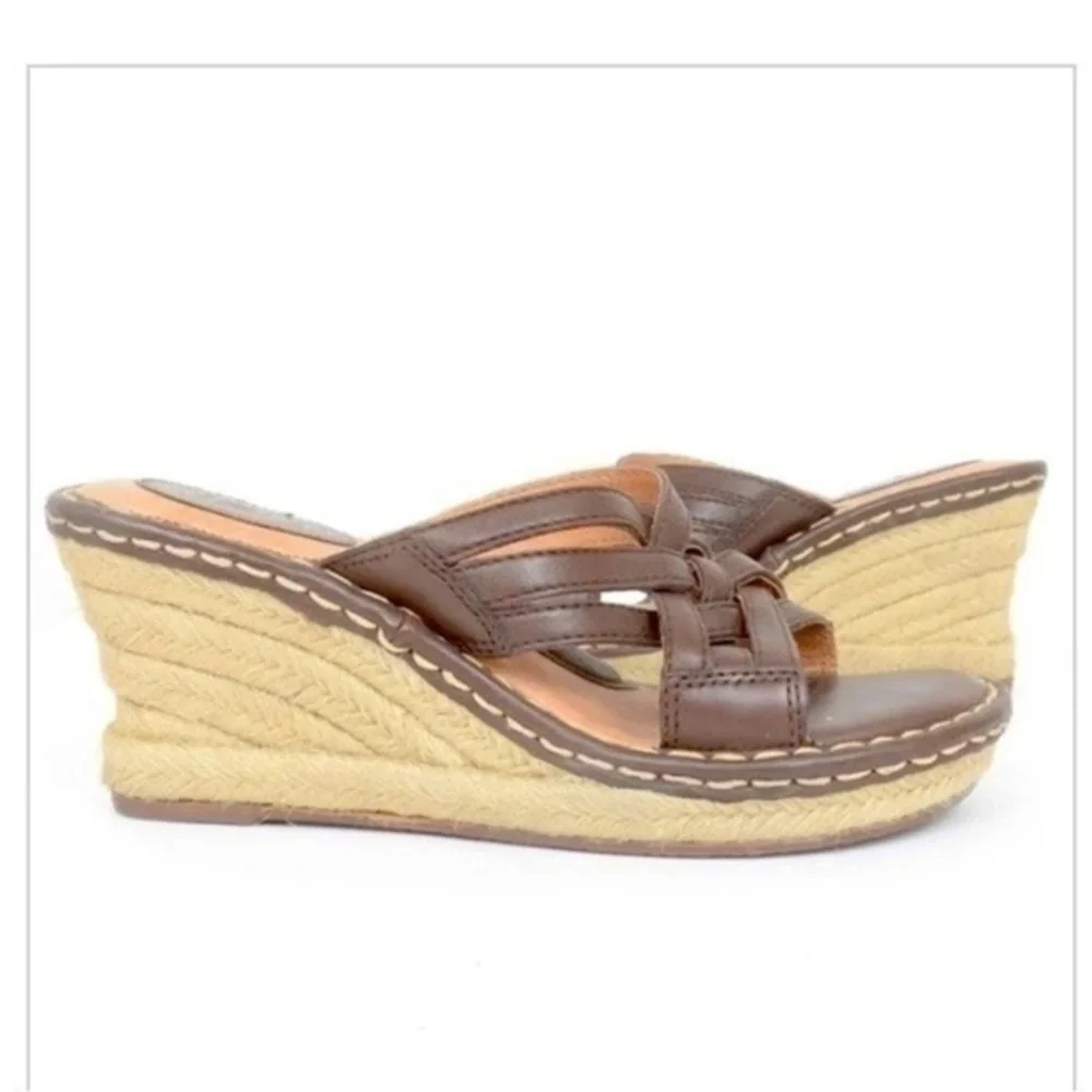 BORN Brown Espadrille Strappy Wedge Sandals​